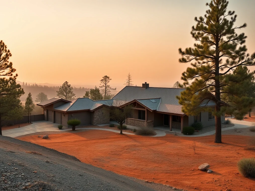 A rim-country home with cleared defensible space among thinned Ponderosa pines
